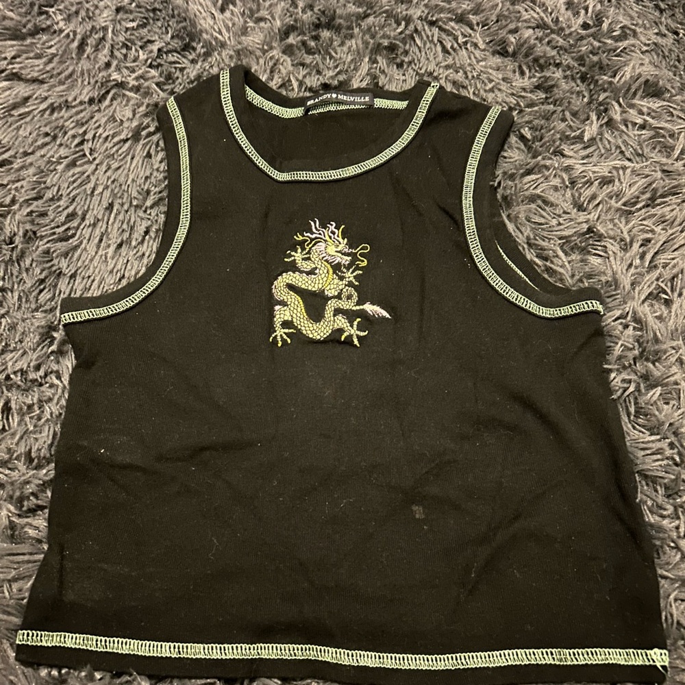 Dragon Embroidered Crop Top - Black